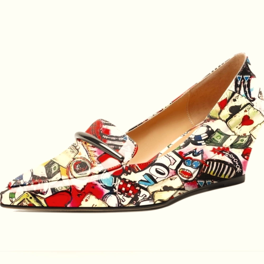 Wedge pointy shoes low heel multicolor